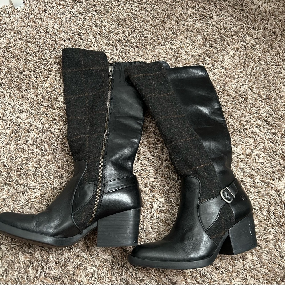 Born Black Heeled Boots with Fabric Detail